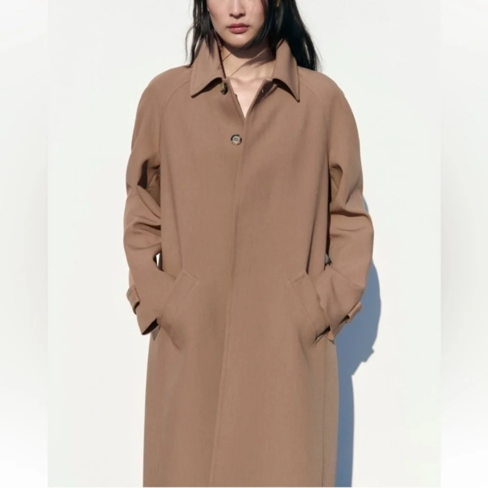 New Zara Champagne Long Pocket Coat Ref 2848/948 Small - Picture 6 of 14